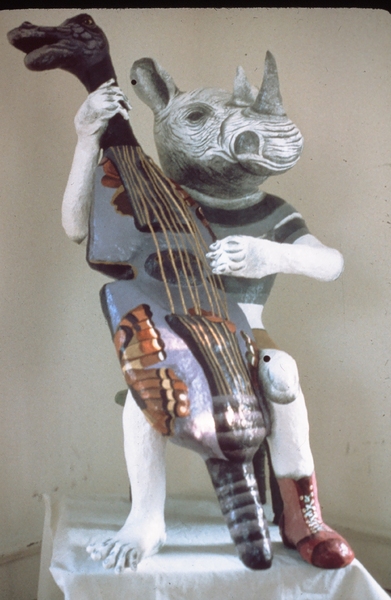 Rhino Player, mixed media, 23"x17"x18", 1998, private collection : Musicians : Joan Danziger