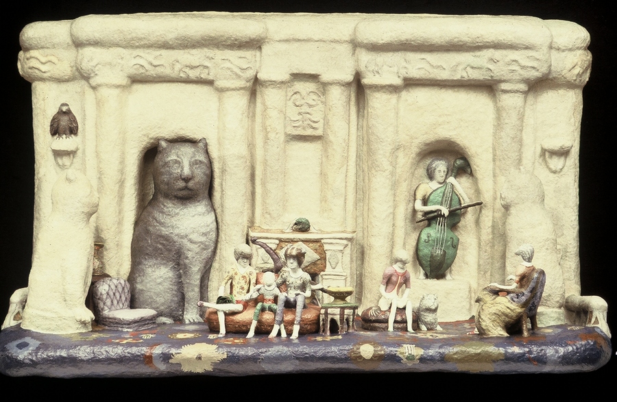 Grand Salon, 1985, mixed media wall sculpture, 35"x55"x23", Abramson Collection, Washington, DC : Textiles and Tapestries : Joan Danziger