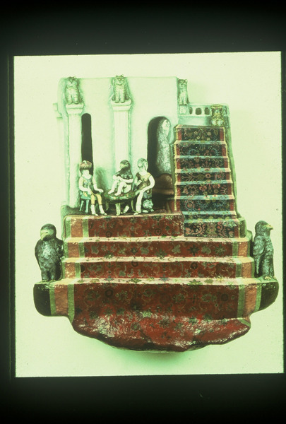 Ascension to the Forum, 1985, wall mixed media sculpture, 42"x39"x16", private collection : Textiles and Tapestries : Joan Danziger