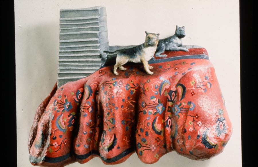 Dog on a Painted Rock, 1983, mixed media, 36"x49"x10", collection of Patrick Macrury : Textiles and Tapestries : Joan Danziger