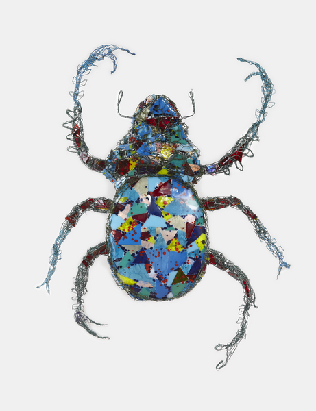 Blue Beetle
32" x 31" x 6"
metal, glass, acrylic paint
 : Inside The Underworld : Joan Danziger