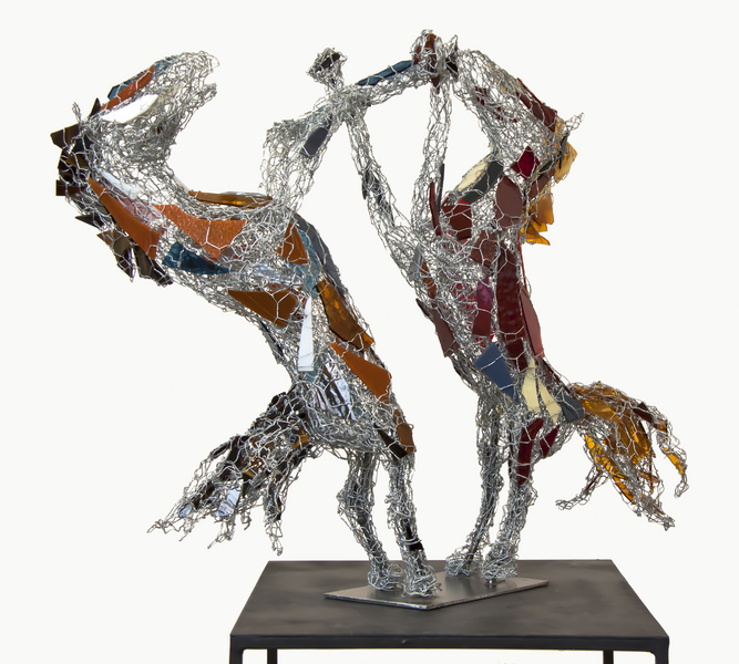 Wild Encounters, 2016.
Metal, glass.
27 x 30 x 16 in.
Private collection. : Horses : Joan Danziger