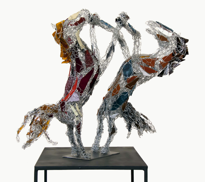Wild Encounters, 2016.
Metal, glass.
27 x 30 x 16 in.
Private collection. : Horses : Joan Danziger