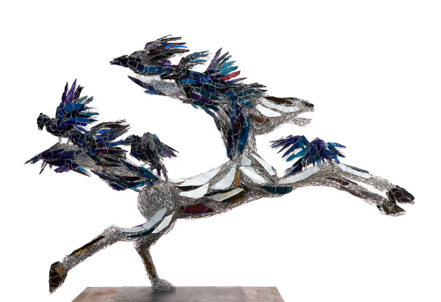 Empress Ravenhair, 2021.
Metal, glass.
39 x 62 x 18 in. : Horses : Joan Danziger